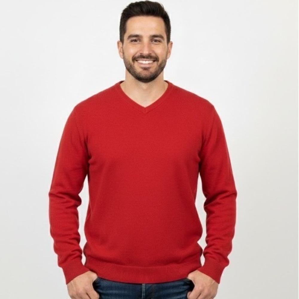 John Ashford Mens Red Sweater XL V Neck Long Sleeve Pullover